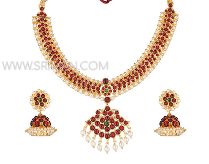 SRIMAN KEMPU SIMPLE DESGIN NECKLACE WITH EARINGS FOR BHARATANATYAM