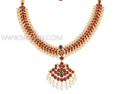 SRIMAN KEMPU SIMPLE DESGIN NECKLACE WITH EARINGS FOR BHARATANATYAM