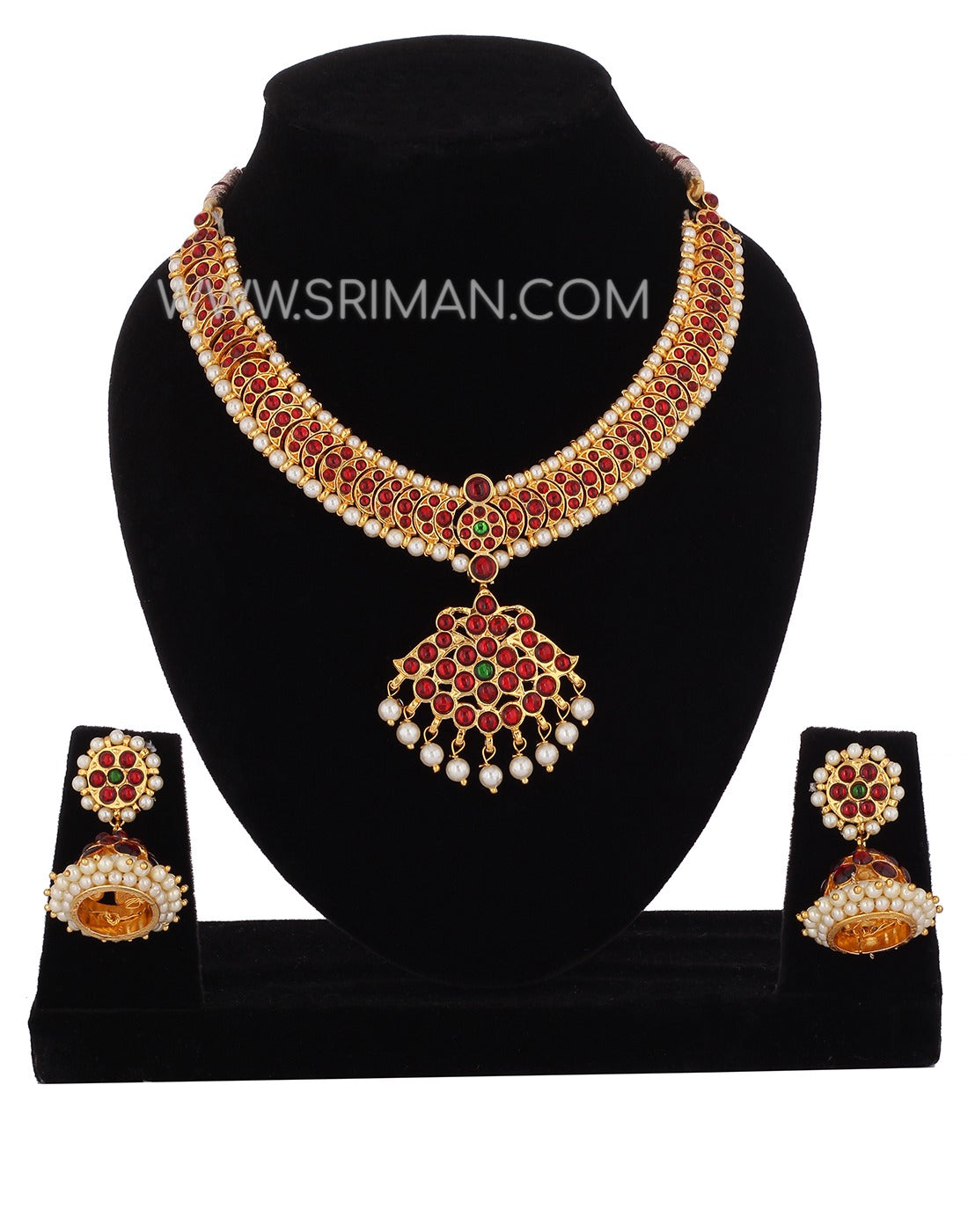 SRIMAN KEMPU SIMPLE DESGIN NECKLACE WITH EARINGS FOR BHARATANATYAM