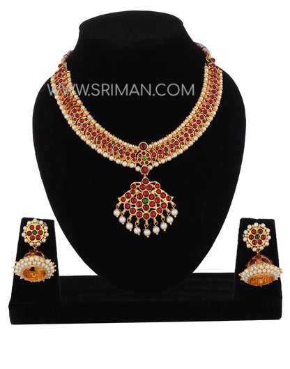 SRIMAN KEMPU SIMPLE DESGIN NECKLACE WITH EARINGS FOR BHARATANATYAM