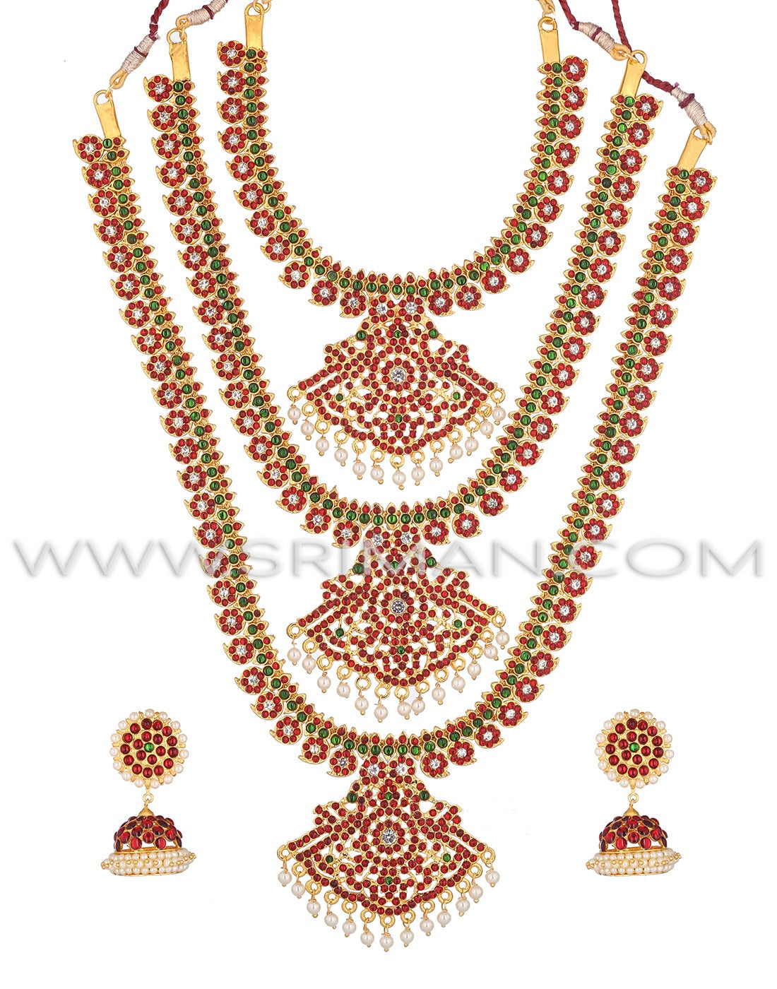 SRIMAN KEMPU TRIPLE HARAM WITH EARINGS