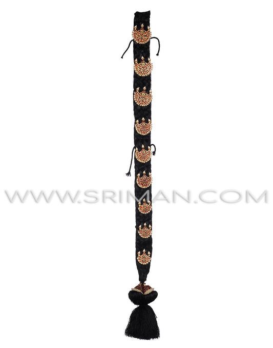 Traditional assembled hair jada set featuring a gold-toned hair kunjalam, used in Bharatanatyam and Kuchipudi hairstyles.