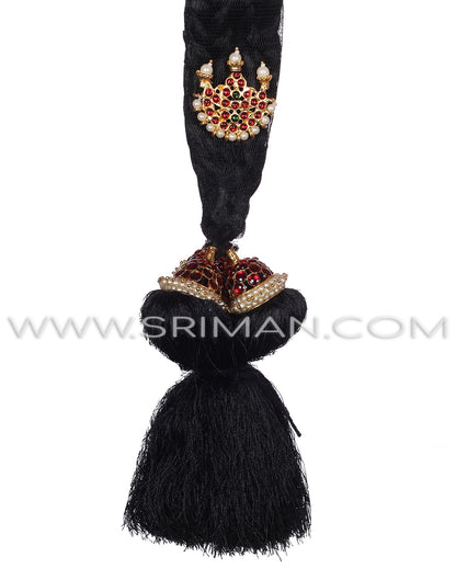 Assembled hair jada set with decorative hair kunjalam for classical Indian dance.