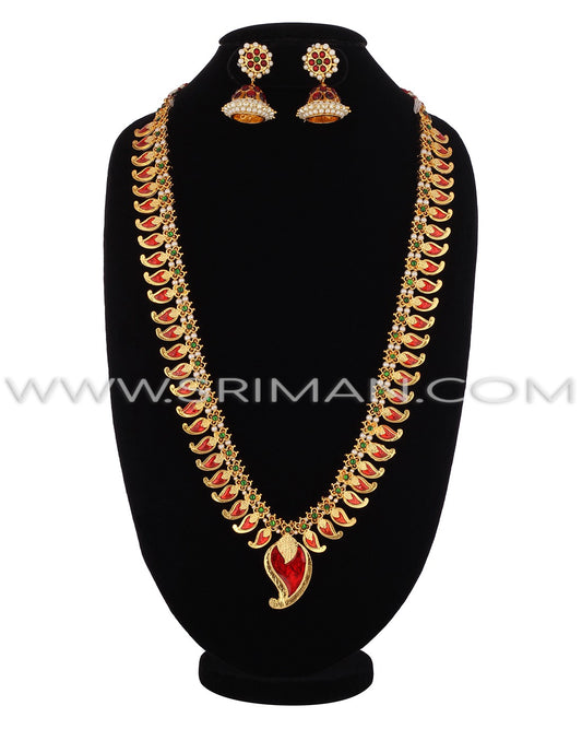 SRIMAN RED MANGO DESGIN LONG HARAM WITH EARINGS