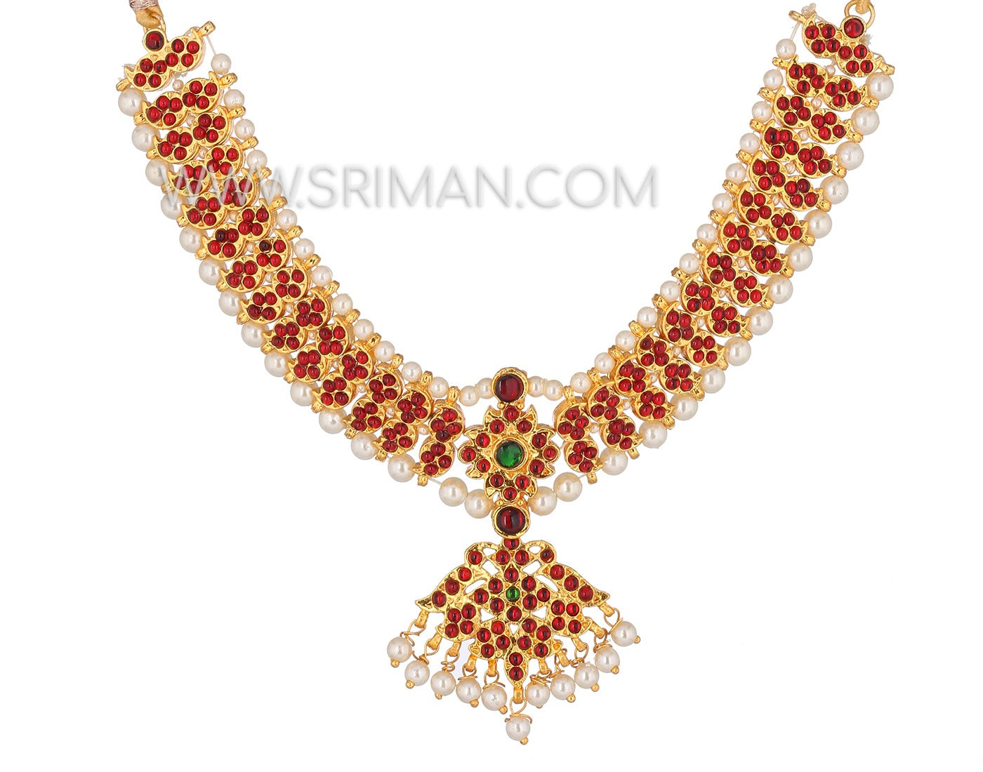 SRIMAN KEMPU LONG STONES HARAM WITH NECKLACE AND EARINGS