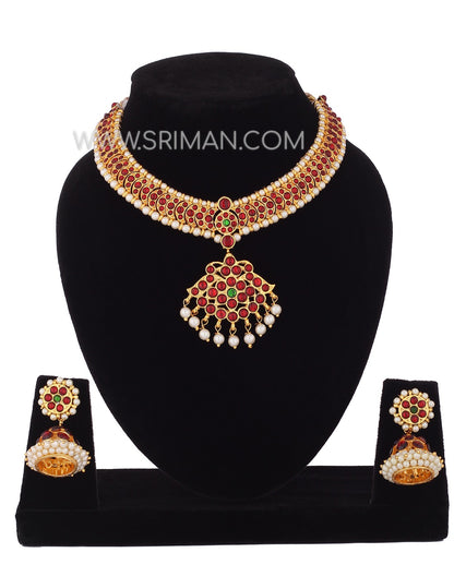 SRIMAN KEMPU SHORT NECKLACE SET WITH EARINGS