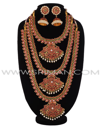 SRIMAN KEMPU TRIPLE HARAM WITH EARINGS