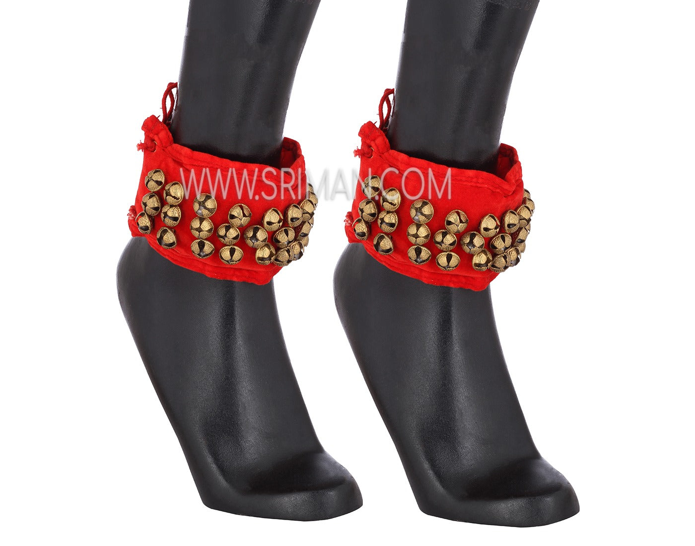 3 rows red velvet salangai classical dance anklets