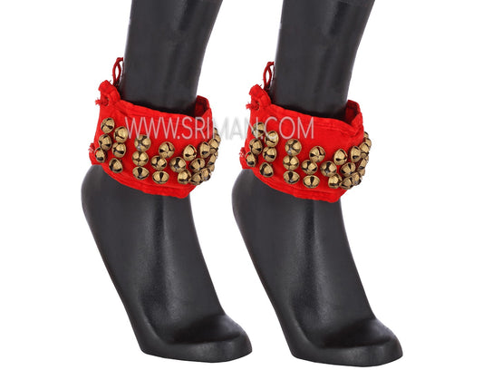 3 rows red velvet salangai classical dance anklets