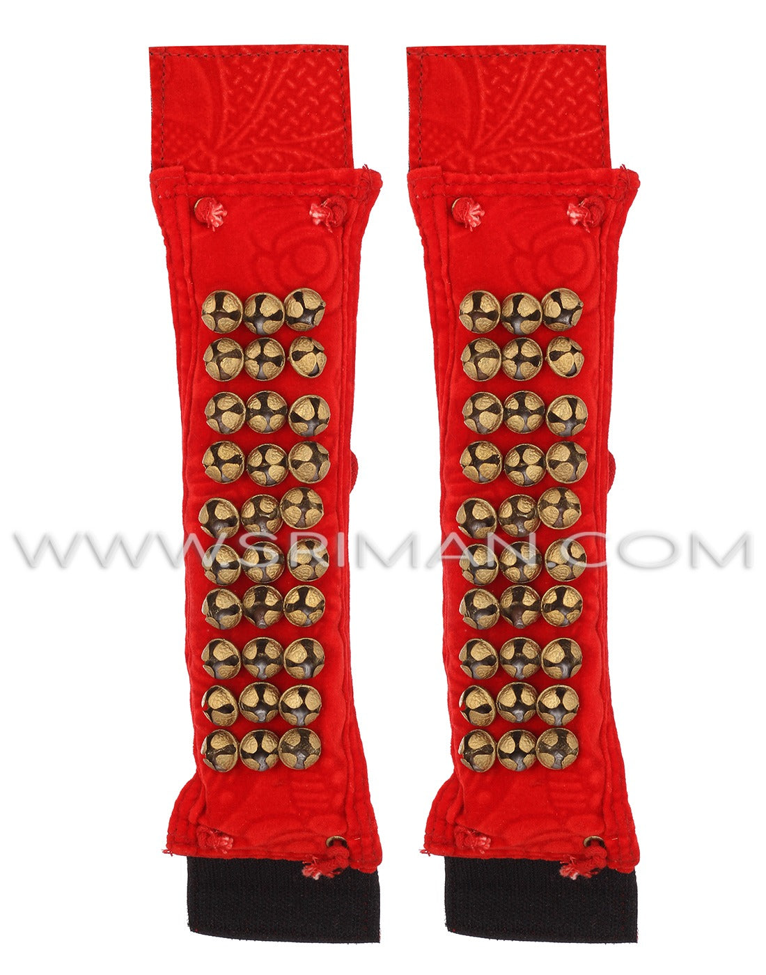 3 rows red velvet velcro salangai ghungroo bharatanatyam dance anklets
