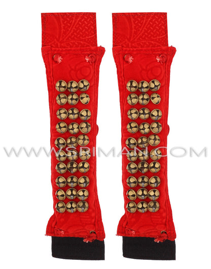 3 rows red velvet velcro salangai ghungroo bharatanatyam dance anklets
