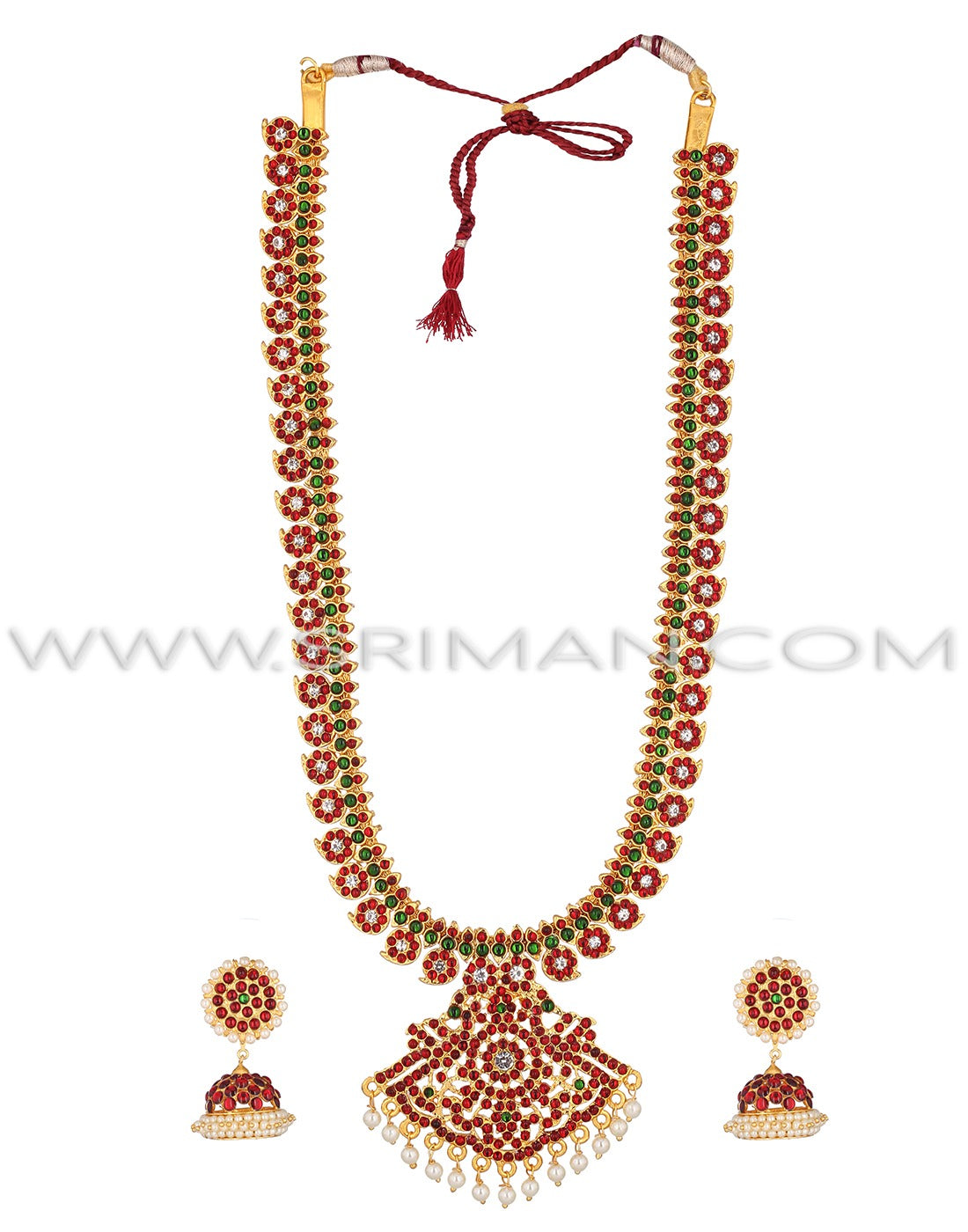 SRIMAN SMALL MANGO DESGIN LONG HARAM WITH EARINGS