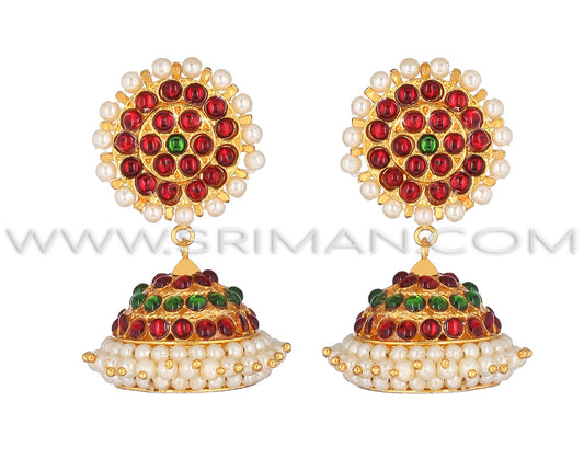 3 Line Red And Green Kemp Earring(Jumki)