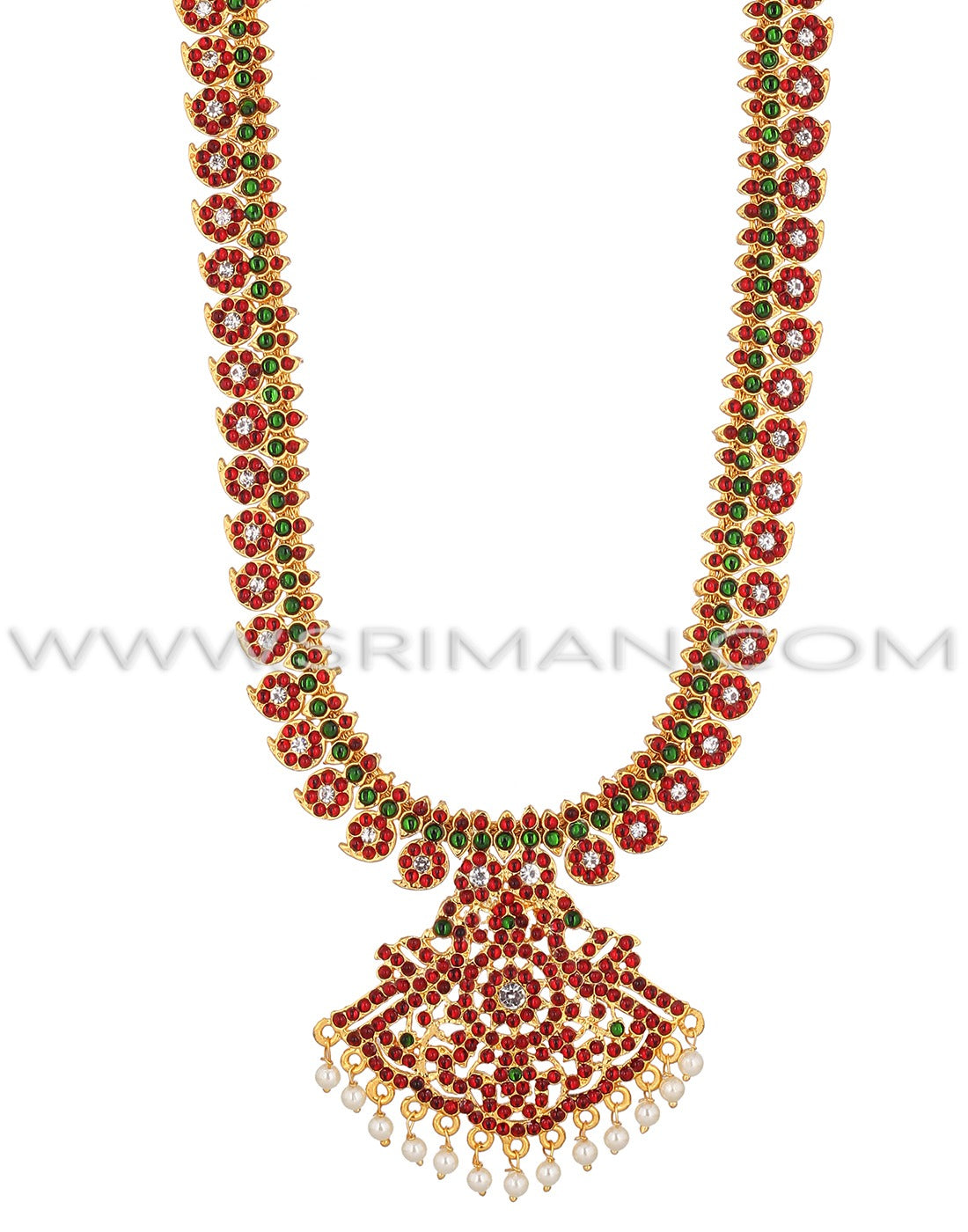SRIMAN SMALL MANGO DESGIN LONG HARAM WITH EARINGS