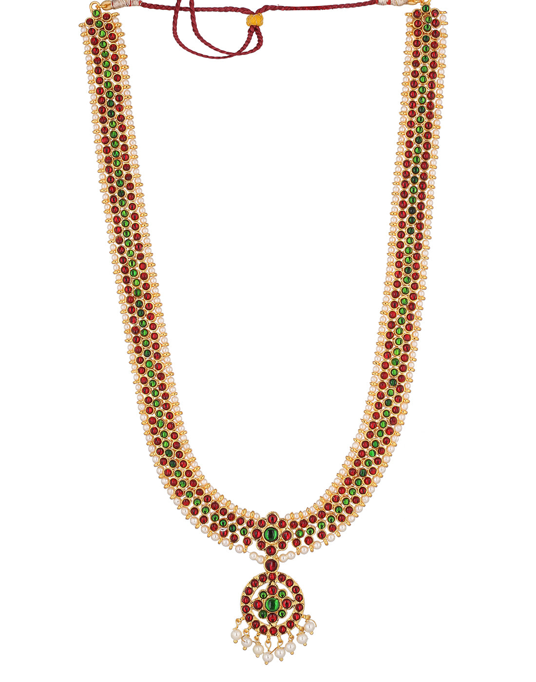 SRIMAN KEMPU GREEN STONES LONG HARAM WITH NECKLACE