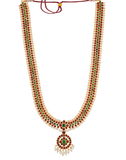 SRIMAN KEMPU GREEN STONES LONG HARAM WITH NECKLACE