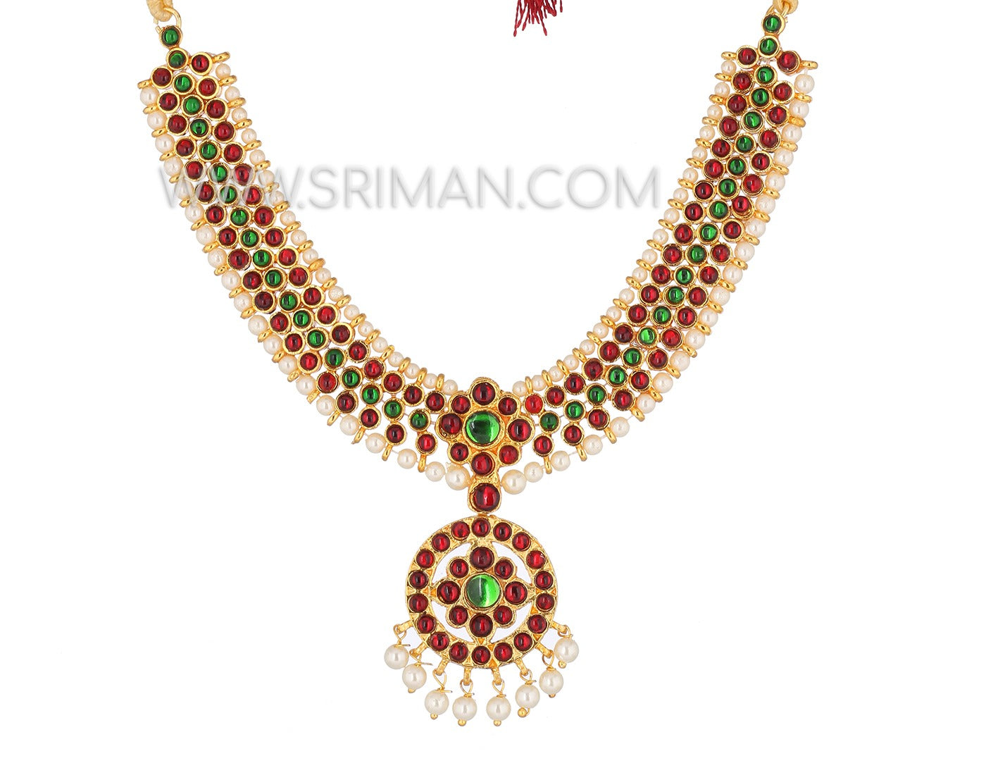SRIMAN KEMPU FLOWER DESGIN LONG HARAM AND NECKLACE