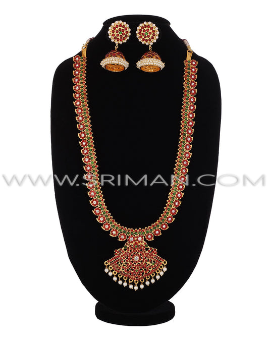 SRIMAN SMALL MANGO DESGIN LONG HARAM WITH EARINGS