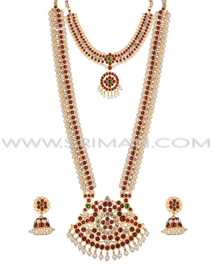 SRIMAN KEMPU FLOWER DESGIN LONG HARAM AND NECKLACE