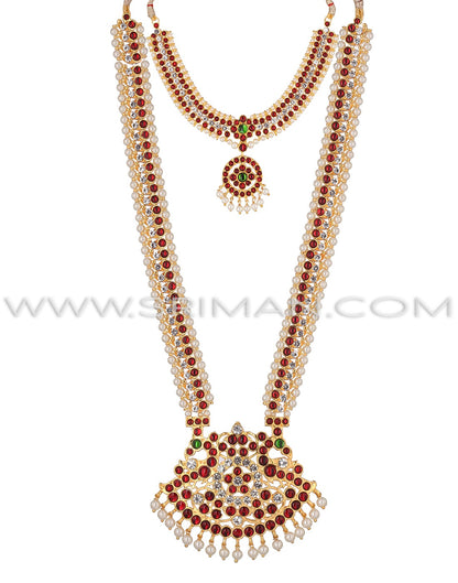 SRIMAN KEMPU FLOWER DESGIN LONG HARAM AND NECKLACE