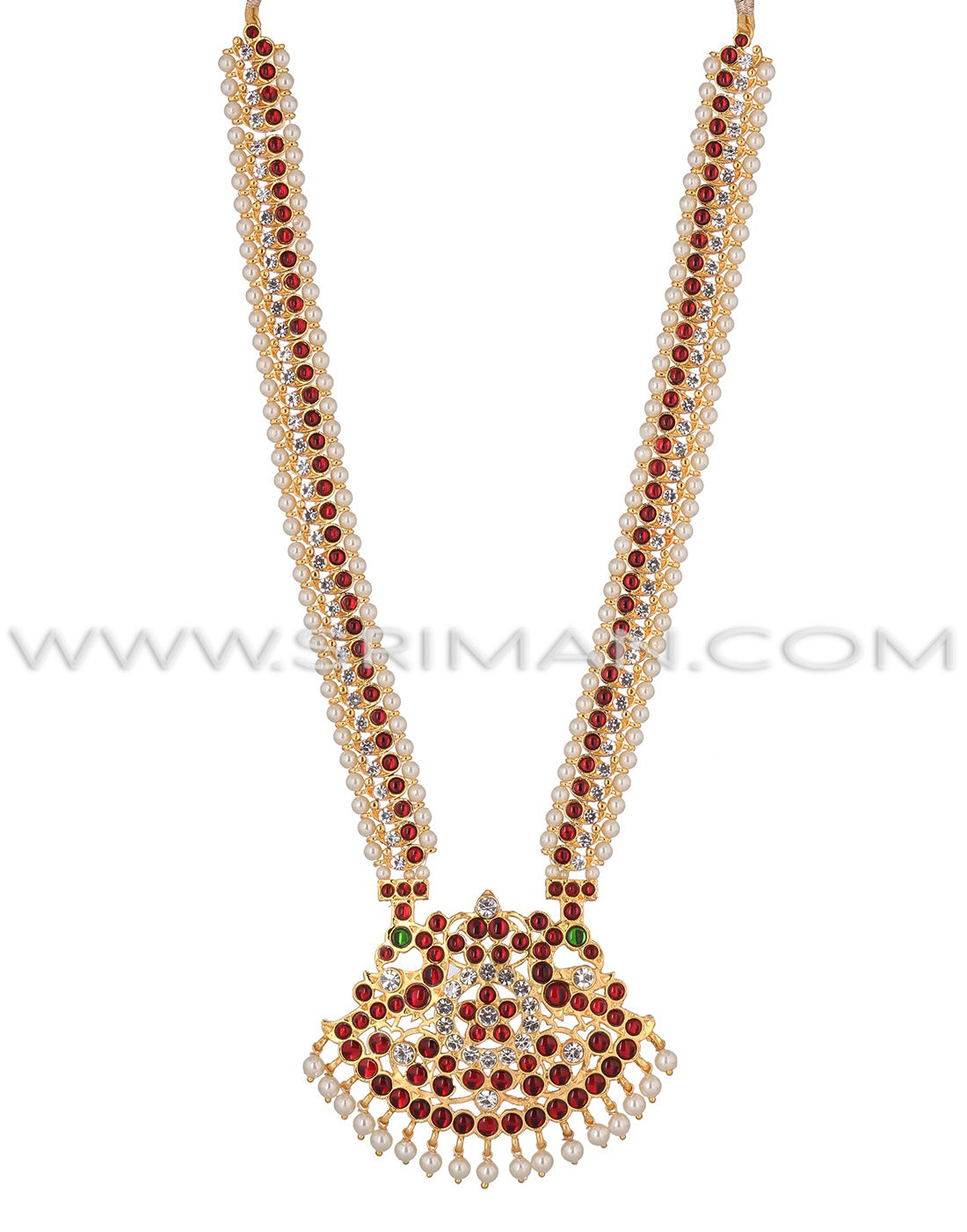SRIMAN KEMPU FLOWER DESGIN LONG HARAM AND NECKLACE