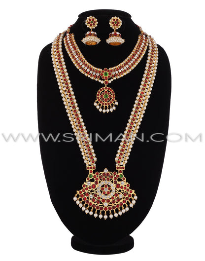 SRIMAN KEMPU FLOWER DESGIN LONG HARAM AND NECKLACE