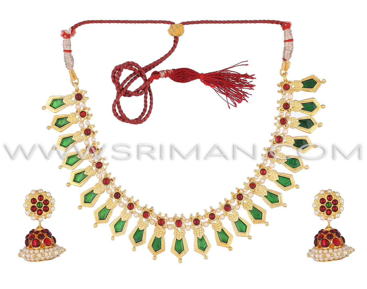 SRIMAN GREEN DESINGER CHOKER SET  WITH EARINGS