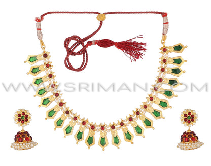 SRIMAN GREEN DESINGER CHOKER SET  WITH EARINGS