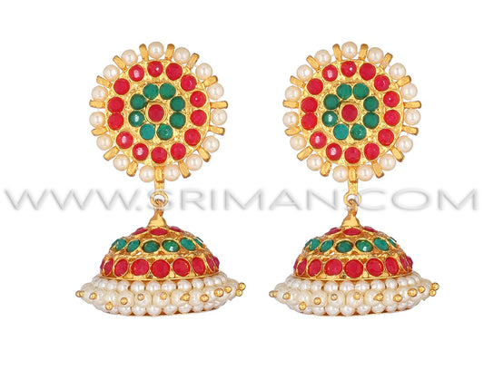 Red And Blue Stone Earring(Jumki)
