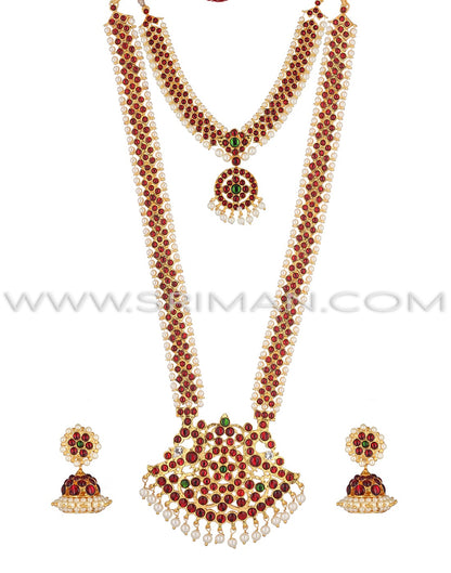SRIMAN KEMPU stone long haram and necklace
