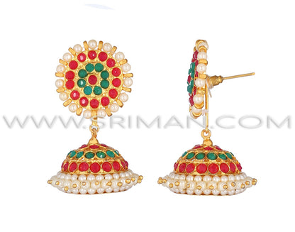 Red And Blue Stone Earring(Jumki)