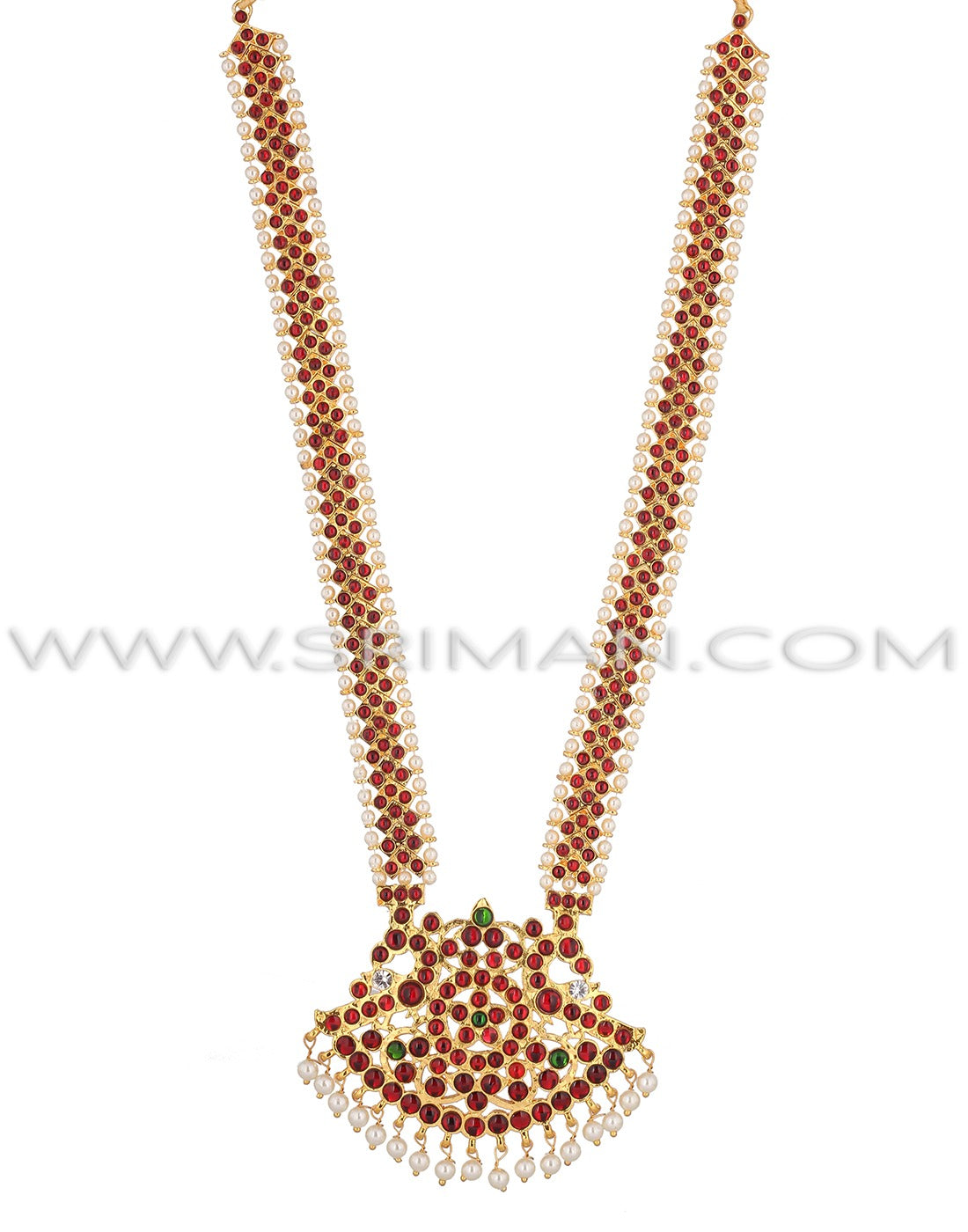 SRIMAN KEMPU stone long haram and necklace