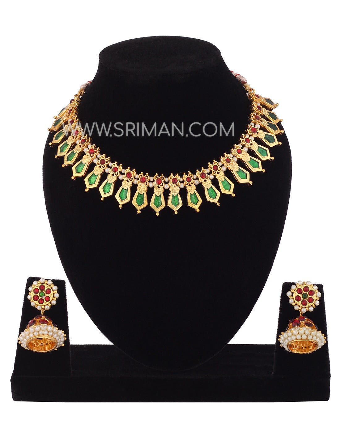 SRIMAN GREEN DESINGER CHOKER SET  WITH EARINGS