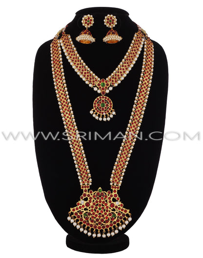 SRIMAN  STONES DESGIN LONG HARAM WITH  NECKLACE