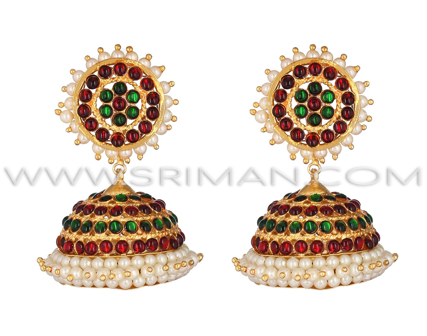 Red And Green Kemp 4 Line Earring(Jumki)