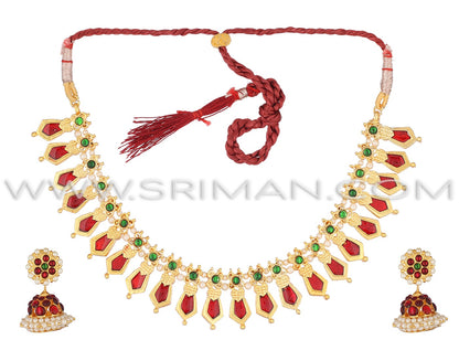 SRIMAN RED DESIGNER CHOKER SET WITH EARINGS