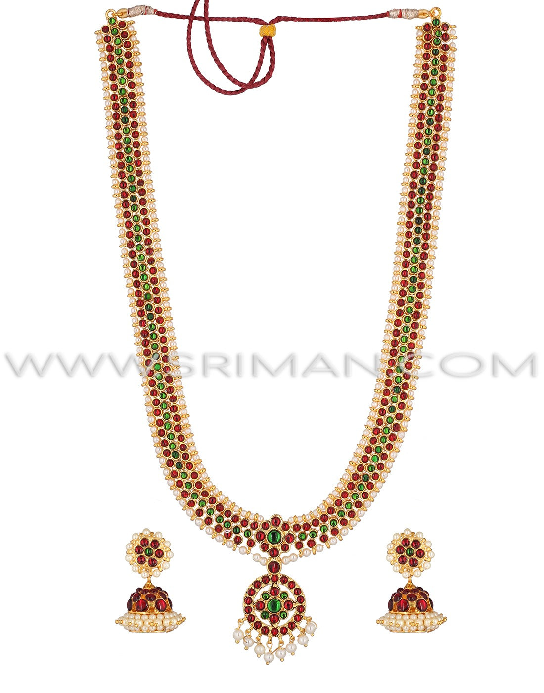 SRIMAN KEMPU LONG SIMPLE LOCKET MOTI HARAM WITH EARINGS