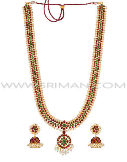 SRIMAN KEMPU LONG SIMPLE LOCKET MOTI HARAM WITH EARINGS