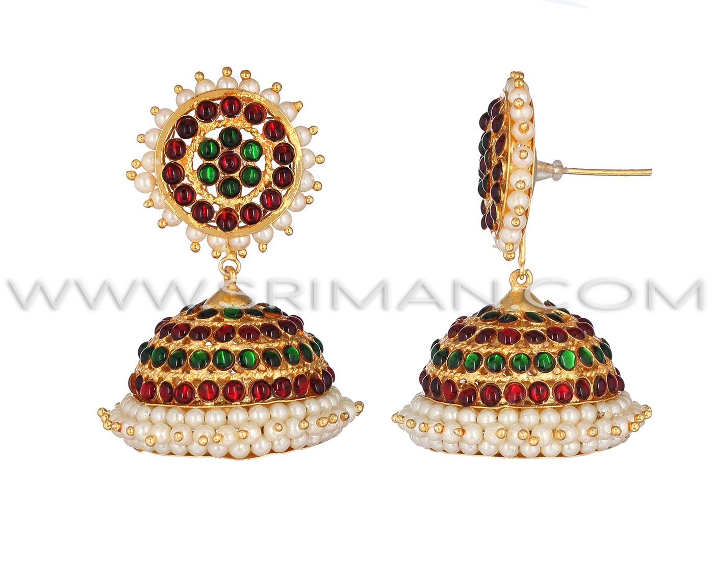 Red And Green Kemp 4 Line Earring(Jumki)