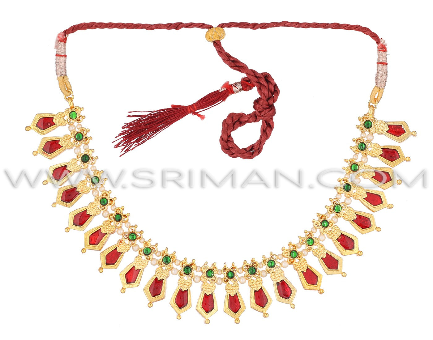 SRIMAN RED DESIGNER CHOKER SET WITH EARINGS