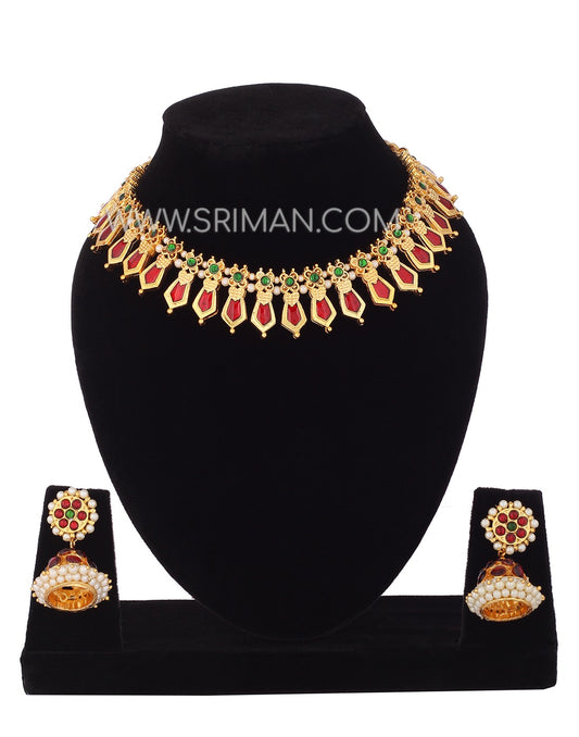 SRIMAN RED DESIGNER CHOKER SET WITH EARINGS