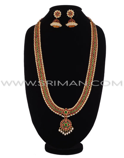 SRIMAN KEMPU LONG SIMPLE LOCKET MOTI HARAM WITH EARINGS