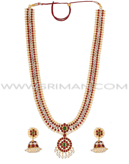 SRIMAN KEMPU LONG MOTI HARAM WITH SINGLE LOCKET AND EARINGS