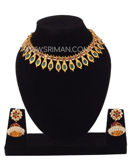 SRIMAN GREEN DESINGER CHOKER SET WITH EARINGS