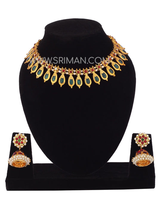 SRIMAN GREEN DESINGER CHOKER SET WITH EARINGS