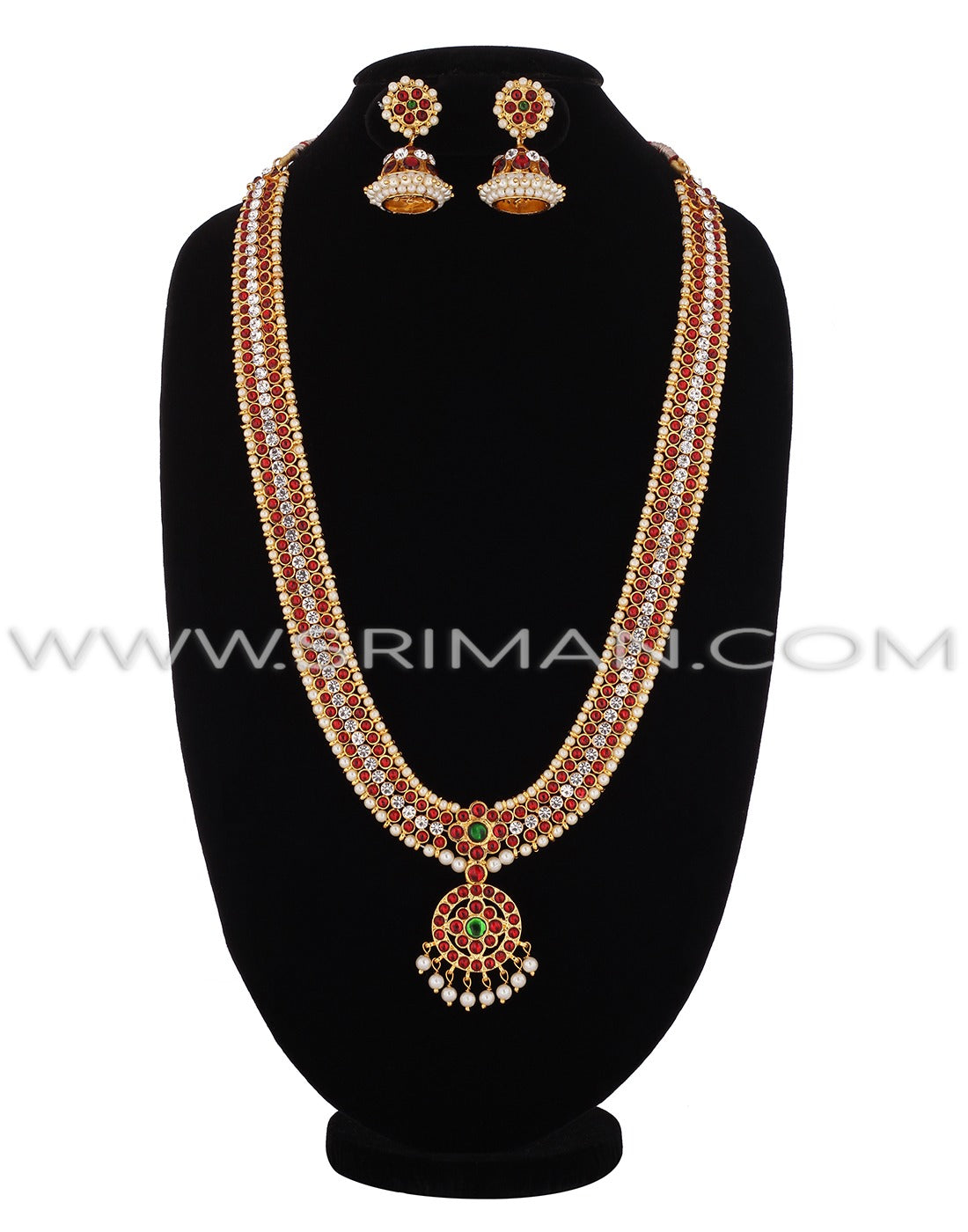SRIMAN KEMPU LONG MOTI HARAM WITH SINGLE LOCKET AND EARINGS