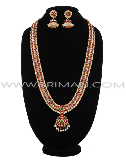 SRIMAN KEMPU LONG MOTI HARAM WITH SINGLE LOCKET AND EARINGS