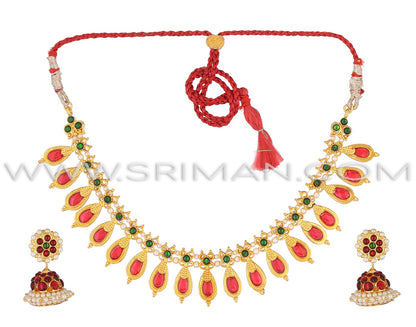 SRIMAN RED DESINGER CHOKER SET WITH EARINGS
