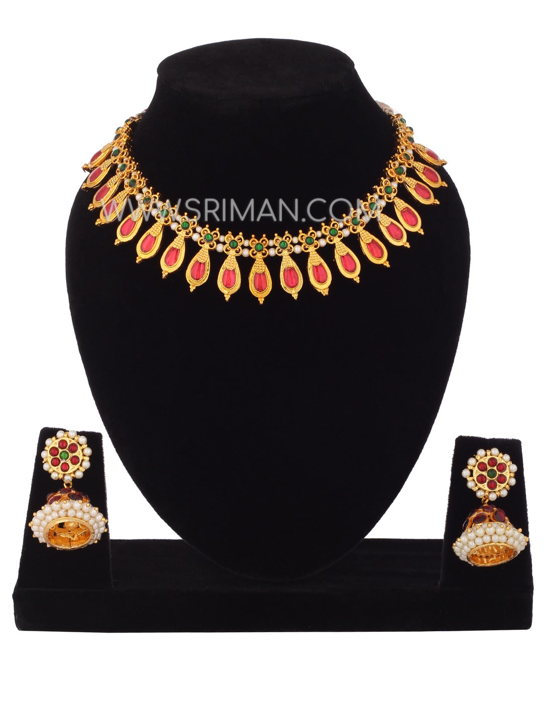 SRIMAN RED DESINGER CHOKER SET WITH EARINGS