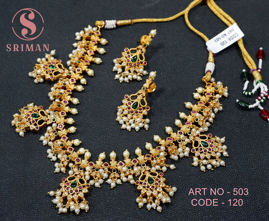 SRIMAN MATT MOTI NECKLACE SET WITH EARINGS